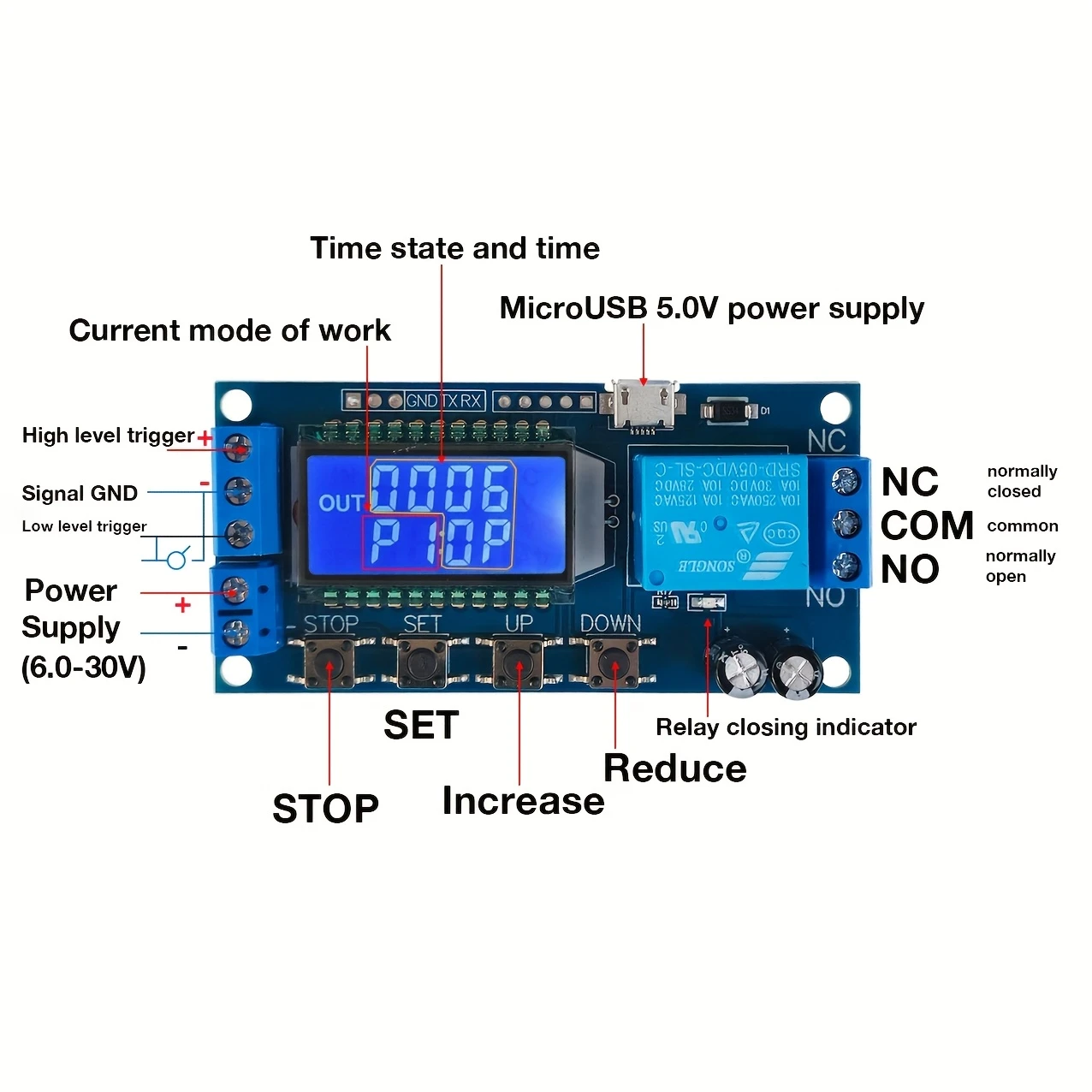 3pcs Blue 12V Timer Relay Module - Image 3