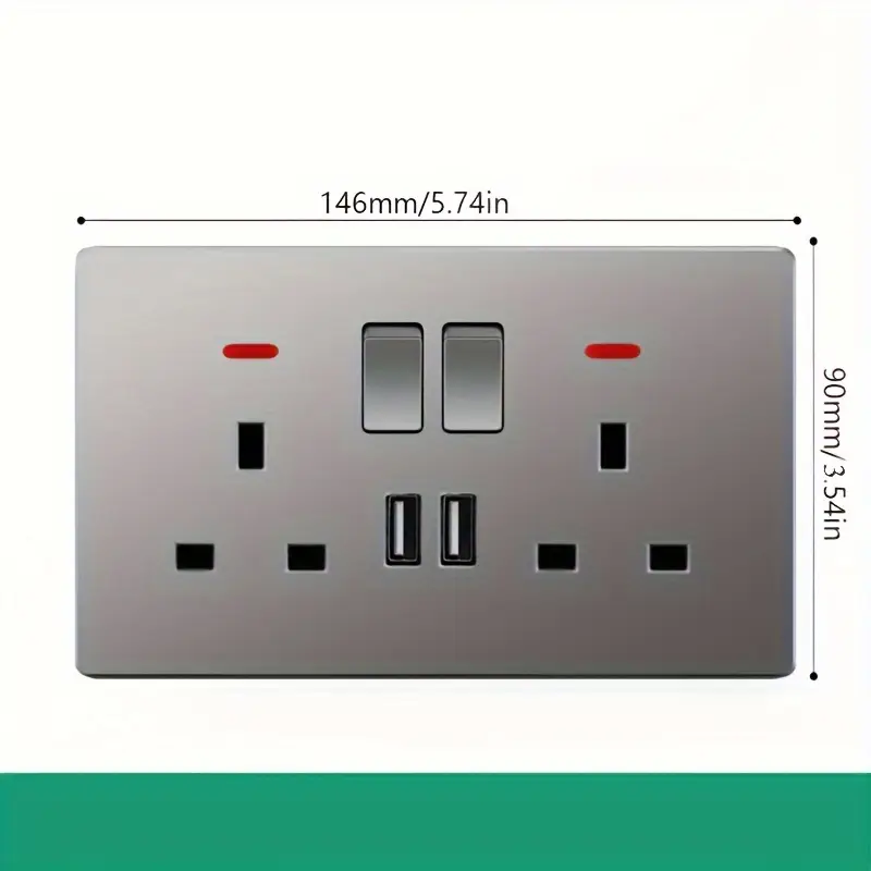 1pc UK Standard 2 Open 13A Switch Socket with Dual USB Ports - Image 3